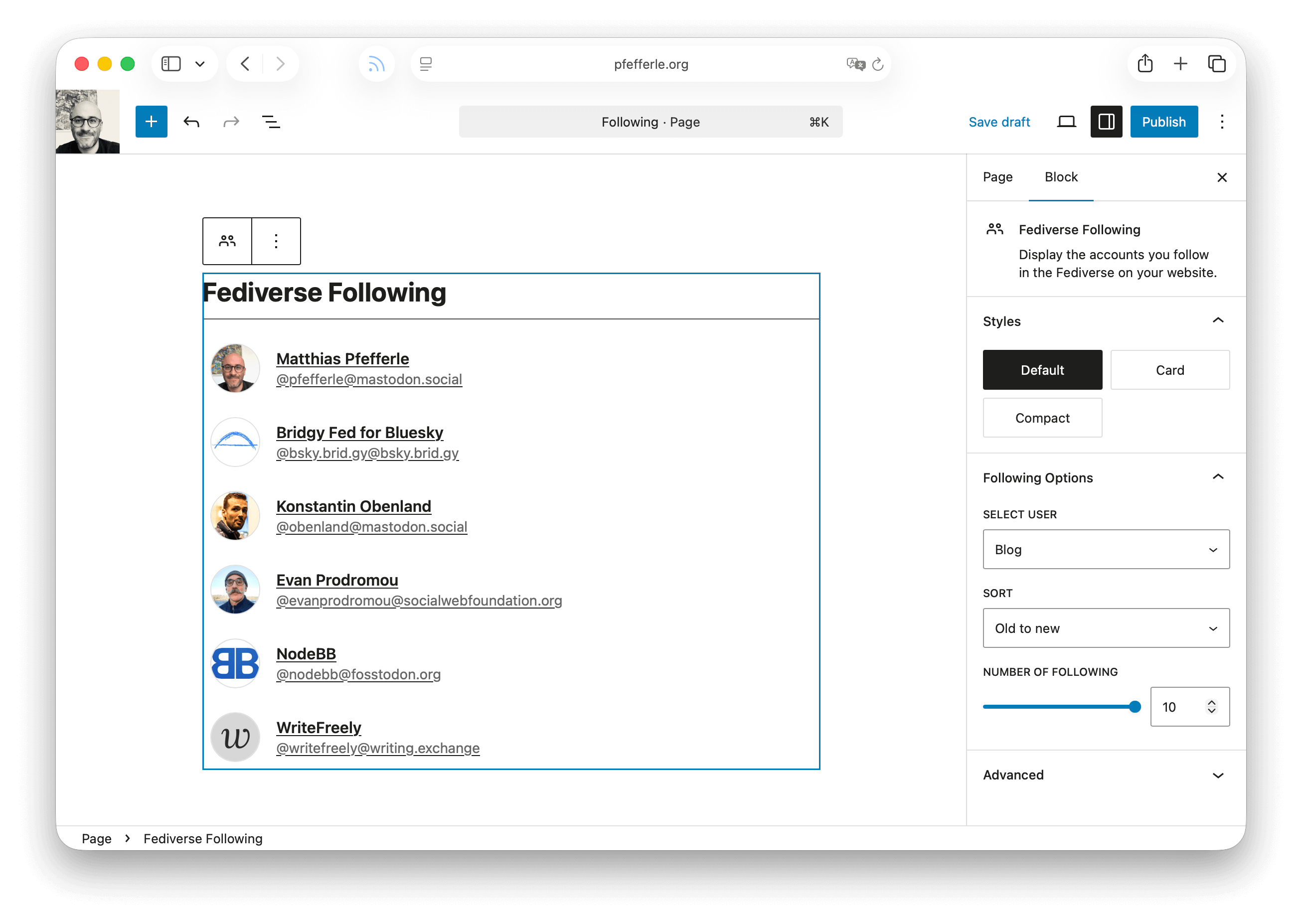 A screenshot of the Following-Block in the Editor.