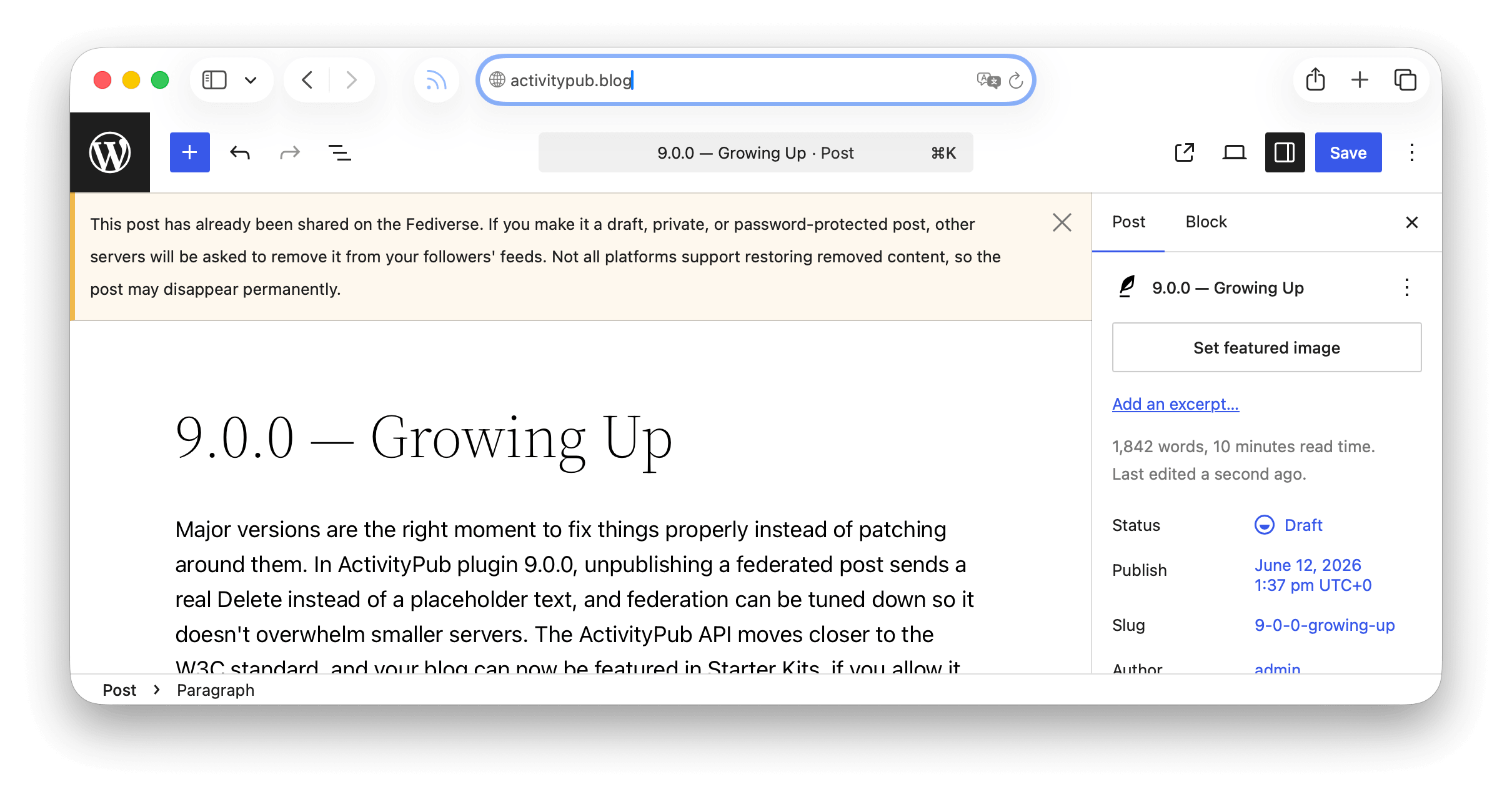 Screenshot of the Soft-Delete warning in the Block-Editor.
