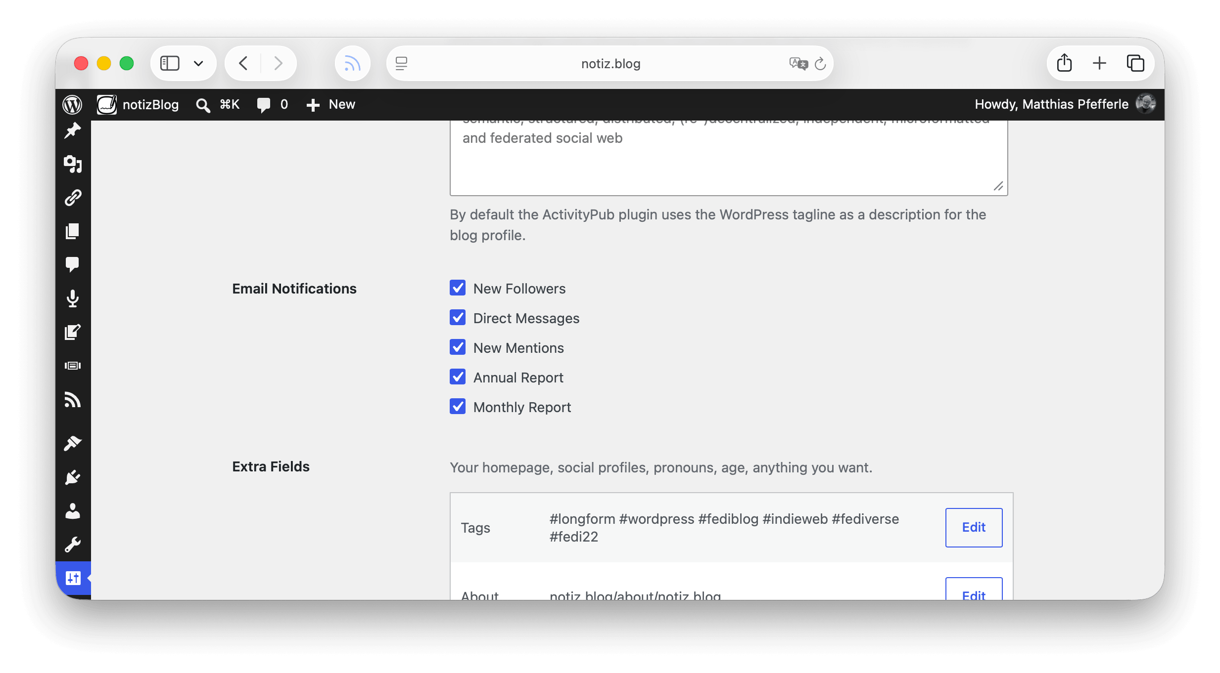Screenshot of the E-Mail Notification settings in WP-Admin.